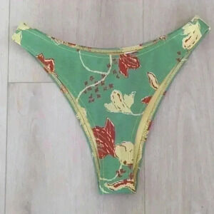 AERIE | Women's Green/Brown/Yellow  Floral Cheekiest Textured Bikini Bot…